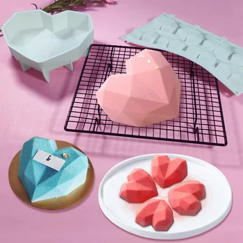 1/8 Dutiny 3D Diamond Láska Srdce Tvar Formy Silikónové Čokoládové Cookies Pečenie Muffin Nástroj Špongia Mousse Dezert Cake Zdobenie