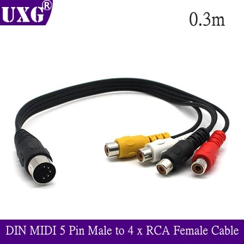 1 METROV DIN MIDI 5 Pin Male na 4 x RCA Samica Kábel MIDI DIN 5 Pin Samec Din Konektor na 4 x RCA Phono Žena Konektormi Audio Kábla 0,3 m/30 cm