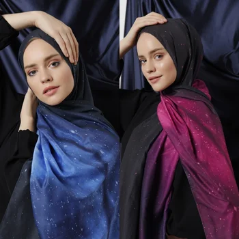 %100 Mikrovlákna Galaxy Vzorované Šatku Hidžáb pre Moslimské Ženy Úsek Jersey Zábal Šály Turbante Islamskej Šatky Musulman Bon