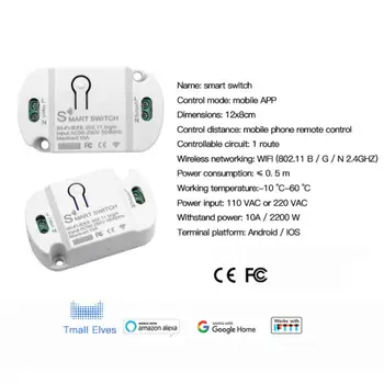 10A Tuya WIFI Smart Switch Modul Bezdrôtového Diaľkového Ovládania Prepínače Načasovanie Hlasové Ovládanie Kompatibilné S Tuya/Alexa/Domovská stránka Google