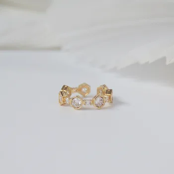 14k Reálne Pozlátené Módne Šperky Micro-intarzované Zirkón Dvojvrstvové Geometrické Otvorenie Krúžky pre Ženy Lesk Strany Elegantný Prsteň