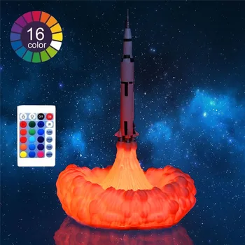 16 farieb 3D rocket lampa diaľkové ovládanie priestor nočné svetlo led USB nabíjateľné domov posteli dekor darček pre deti dropship