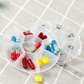1Pc 7 Dní Medicíny Pilulku Box Mini Kolo Prenosné Cestovné Skladovanie Vitamín Políčko Zoradiť Tablet Držiteľ Organizátor Kontajner Prípadoch