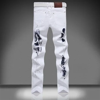 2021 Nový Módny Dizajn Príčinné Džínsové Nohavice Plus Veľkosť 44 46 Chudá Mužov Biele Džínsy pantalon homme