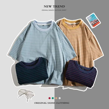 2021 Pruhované Tričko Pre Mužov, Módne tričká Muž Tees Bežné Japonský Topy Lete Krátky Rukáv Nadrozmerné Bavlna Hip Hip Tričko