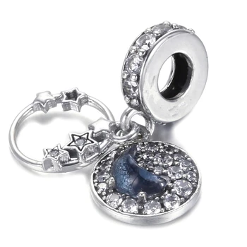 2021 nové 925 Sterling Silver Blue Nočnej Oblohe Crescent Moon & Hviezdy Visieť Kúzlo Fit pandora style Náramok pre DIY šperky S925