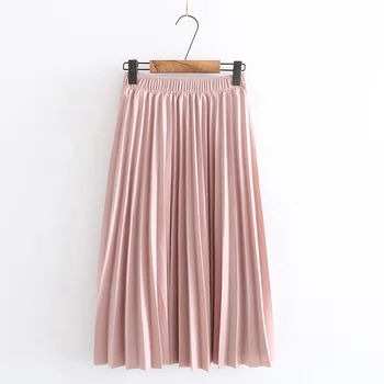 2021 Ženy Lete-Line Skladaná Sukňa Vysoký Pás Elegantná Ružová Sukňa Ležérne Oblečenie Faldas Jupe Femme Saia Ženy Midi Sukne