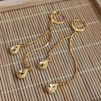 24K Gold Vyplnené Náušnice Pre Ženy Afriky Zlato Waterdrop Dlhý Strapec Earing Vyhlásenie Šperky Pendiente Mujer Brincos Femme
