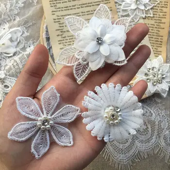 3D Korálky Kvet Kvetinový Vyšívané Čipky Textílie Nášivka Škvrny Svadobné Šaty, Šitie Na Plavidlá typu 