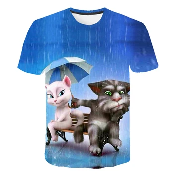 3D Vytlačené Zvierat Mačka Vzor Dievča T-shirt Kawaii Detské Oblečenie Letné 4-14 Rokov Starý Chlapec Anime T-shirt Short Sleeve Top Teen Čaj