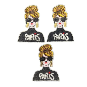 5 Kus Paríž Dievča, Žena, Tvar Hlavy Žehlička Na Patch Pre Bundy Výšivky Šitie Nálepky Odznak Nášivka Parch