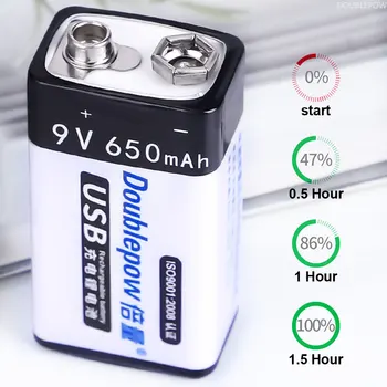 8.4 V/9V USB Nabíjateľná Batéria - Lítium-Iónová, 650mAh, Eco Friendly, USB Nabíjanie, 1.5 h Rýchle Dobíjanie, Li-Ion