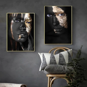 Africká Žena Umenie Plagátu a Plátno na Maľovanie, Škandinávsky Čierne Zlato Wall Art Obraz Zdobenie Rodina Spálne