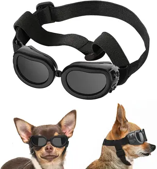 Anti-UV okuliare pre psov Vetru, hmla dôkaz a tieňovanie malé psa slnečné okuliare s nastaviteľným ramenný popruh