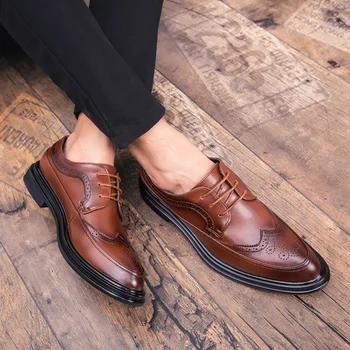 Brogue Obuv Muži Formálne Talianska Značka Business Obuv Muži Oxford Koža Coiffeur Hnedé Šaty Elegantné Topánky Pre Mužov Erkek