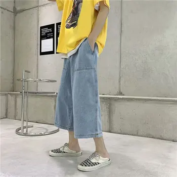 Denim šortky pánske letné tenké časti príliv značky inov voľné rovno náradie širokú nohu nohavice Japonský trend sedem-bod nohavice