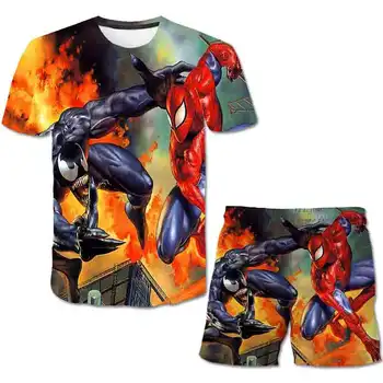 Deti T Tričko Sady Hulk - Spiderman 3D Tričko+Nohavice 2021 Lete Super-Hrdina Chlapci Oblek Dievčatá Tshirts Deti Šortky dieťa 4-14Years