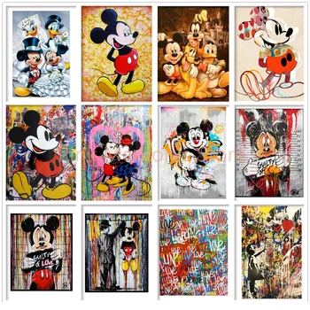 Disney Farebné Graffiti Umenie Karikatúry Mickey Mouse DIY Diamond Maľovanie Cartoon Diamond Výšivky, Ručné Mozaiky Domáce Dekorácie