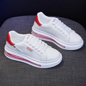 Dámske kožené tenisky, non-sklzu, ľahký, biele členkové topánky 2021