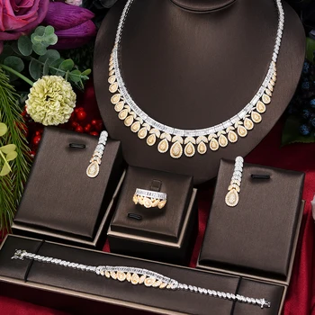 GODKI Waterdrop 4PCS Luxusné Indické Šperky Sady Pre Ženy, Svadobné Party Zirkón Crystal Indickej Dubaj Svadobné Šperky Set Darček