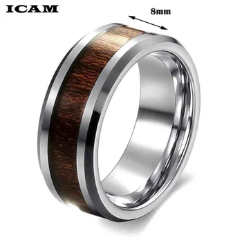 ICAM 316L Nerezovej Ocele Prst Krúžky Odolné Vintage Titánu z Nerezovej Ocele 8 mm Krúžok póry Dreva Krúžok Šperky pre Mužov