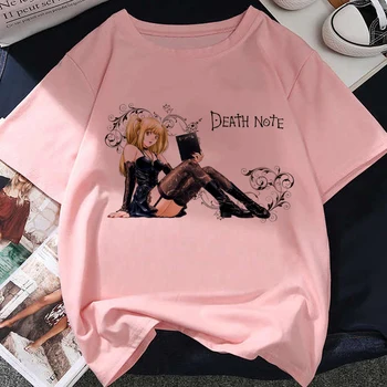 Kawaii Japonské Anime, Komiksu, Death Note, Tlač Voľné Krátke rukávy T-shirt nové Letné Žien Harajuku Ružová O-neck Fashion Tričko