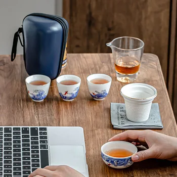 Keramické teapots s 2 šálky čaju sady prenosná cestovná kancelária čaj nastaviť drinkware čierny riad keramická kanvica rýchlovarná kanvica čajových šálok