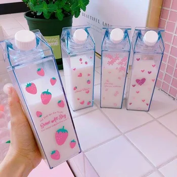 Kreatívne Roztomilý Plastové Jasné, Mlieko Obal Fľaša na Vodu Módne Jahoda Transparentné Mlieko Box Juice Vody Pohár pre Dievčatá BPA Free