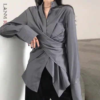 LANMREM Nepravidelný Dlhý Rukáv Košele Pre Ženy Singel svojim 2021 Jeseň Bežné Dámske Elegantné vrchné Oblečenie 2D4041