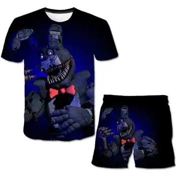 Letný Detský 3D Vytlačené Freddy 5 Noc Vzor T-Shirt Nastaviť Lete Chlapci T-Shirt Nastaviť Dievčatá Hore + Šortky Nastaviť