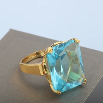 Luxus, Šarm, Goldn Veľké Krúžky Vložkou Square Blue Crystal Zirkón Módne Koktail Party Šperky dámske Výročie Dary
