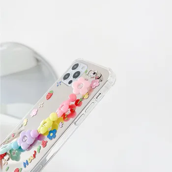 Luxusné Zrkadlo Roztomilé farebné Kvety Náramok reťazca Kryt pre iPhone 11 Pro Max 12 Pro Max MiNi XR XS X 7 8 plus SE 2020 Shell kryt
