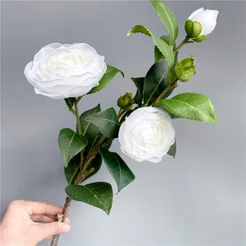 Luxusný biely čaj rose pobočky s falošnými zelenej listovej Svadobná dekorácia umelé kvety, obývacia izba dekorácie flores