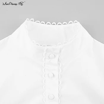 Mnealways18 Čipky Ženy Orezať Biele Topy Single-Breasted Turtleneck Krátke Košele Klubu Strany Sexy Blúzka Žena Lete Streetwear