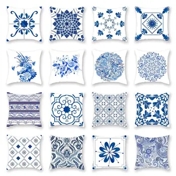 Modrá Geometrické Mandala Vankúš 45*45 cm kvetov Vytlačené Polyester Dekoračné Vankúše, Sedacie Domáce Dekorácie obliečka na Vankúš Q0714