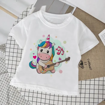 Móda Roztomilé Deti Oblečenie Jednorožec Dievčatá Topy Rainbow Kôň Dievčatá Tshirt Cartoon Baby Boy Šaty okolo Krku Nové detské Tričko