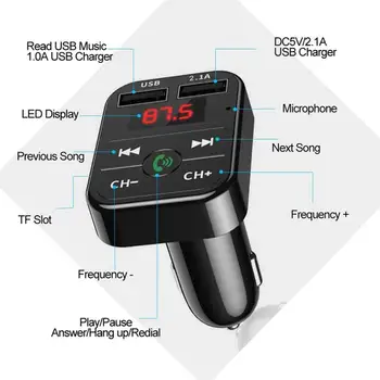 NOVÉ Auto Bluetooth 5.0 FM Bezdrôtové Príslušenstvo Handsfree USB Car Audio Prehrávač Dual Rýchlo MP3 Prijímač Auto Poplatok D2D4