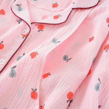 Nové Krepové Double-layer Bavlna Gázy Pijamas Ženy Dlhým rukávom Nohavice Materskej Oblečenie Dojčenie Pyžamo Biela Sleepwear