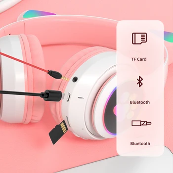 Nový RGB Mačka Ear Slúchadlá Bluetooth 5.0 Basy Potlačením Hluku Dospelých, Deti Dievča Headset Podpora TF Kariet Casco Mic Darček Náramok