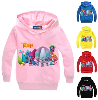 Nový detí bunda multicolor detský sveter trollov karikatúra tlače s kapucňou sveter oblečenie pre chlapcov a dievčatá, mikiny