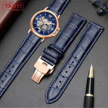 Originálny kožený náramok tmavo modrá farba hodinky remienok Motýľ Spona watchband veľkosti v 16 mm 18 mm 20 mm 21 22 mm 23 mm sledovať band