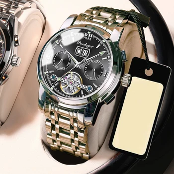 POEDAGAR 2021 Luxusné Muži Mechanické Náramkové hodinky pravej Kože Automatické Športový Chronograf Muži Hodinky Top Značky Obchodné Hodiny