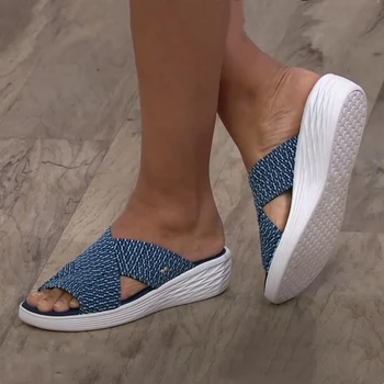 Papuče Dámske Topánky Bežné Platformu Sandále Ženy Listov Pevné Pohodlie Byty Plus Veľkosť Kríž Lete 2021 Pláži Dámske Papuče