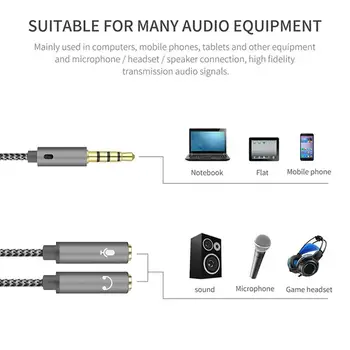 Pletená Nylon jack Splitter Stereo Audio 1 do 2 z 3,5 mm trrs Adaptér, Slúchadlá, Mikrofóny Káblové Adaptér Rallonge Jack