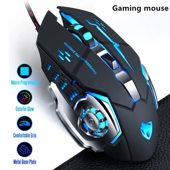 Povolanie Hráč Hernej Myši 8D 3200DPI Nastaviteľné Káblové pripojenie Optickej 7 Farebné LED Počítačovej Myši USB Kábel Tichý Myš pre Notebook PC