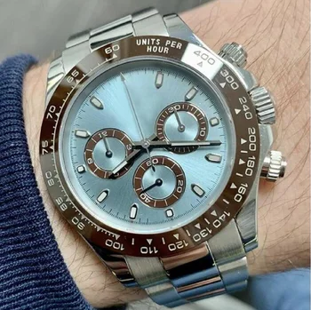 Pánske Hodinky Ľadový Blue Diamond Dial Keramická Fazeta Sapphire Crystal Automatický Mechanický Pohyb Ocele 316L Muž náramkové hodinky