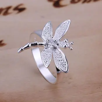 R017 Módne Šperky 925 Šperky, Strieborné Farba Populárne Prst Prstene Pre Ženy zobrazili kľúčové tlačidlá Krásne Vykladané Dragonfly Krúžok /bdfaju