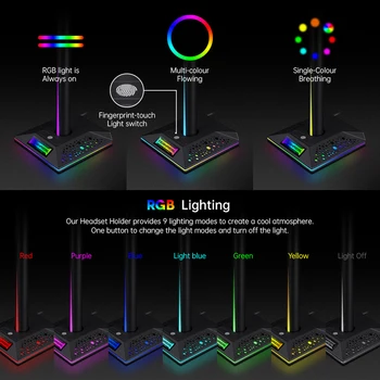 RGB Slúchadlá, Stojan, Držiak, Herné Headset Stôl Držiak s 3,5 mm 2 USB Porty Herných a Periférnych Náhradné Diely