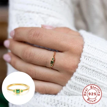ROXI Zelený Zirkón Kameň Zlaté Prstene pre Ženy Geometrie Svadobné Šperky Anel 925 Sterling Silver Prst Krúžky snubný Prsteň Bague
