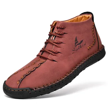 Ručné šitie Zimné Mužov Topánky Kožené Patent Náradie Členkové Topánky Modré Vonkajšie Jeseň Hombres Botas Mužov Bežné Kožené Topánky